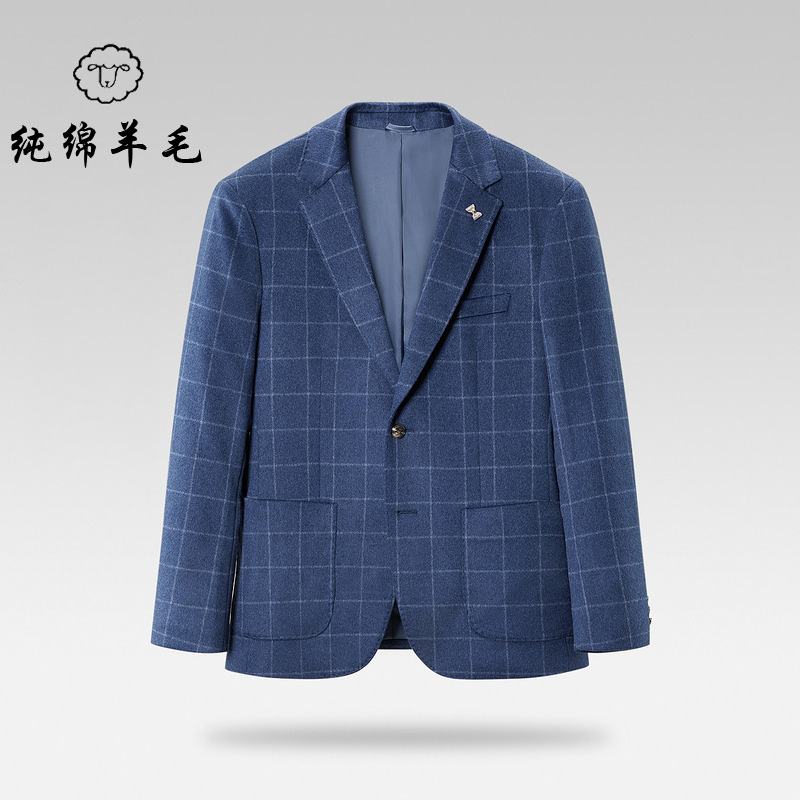 100%绵羊毛西服商务正装单西毛呢西装外套男韩版修身上衣便西