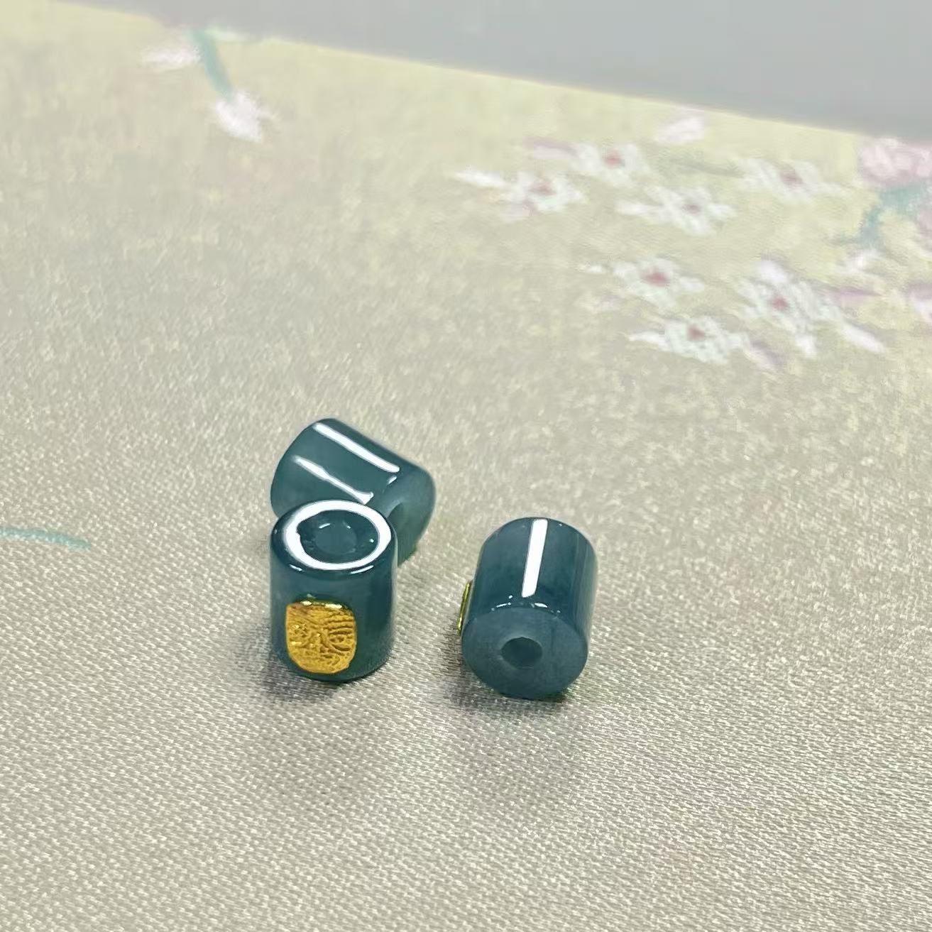 【蓝色翡翠路路通】天然翡翠桶珠路路通手工DIY配件散珠1颗Y37