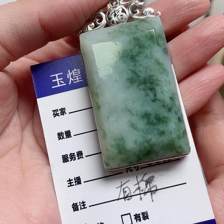 透闪石-蛇纹石玉颈饰银S925镶嵌方**物