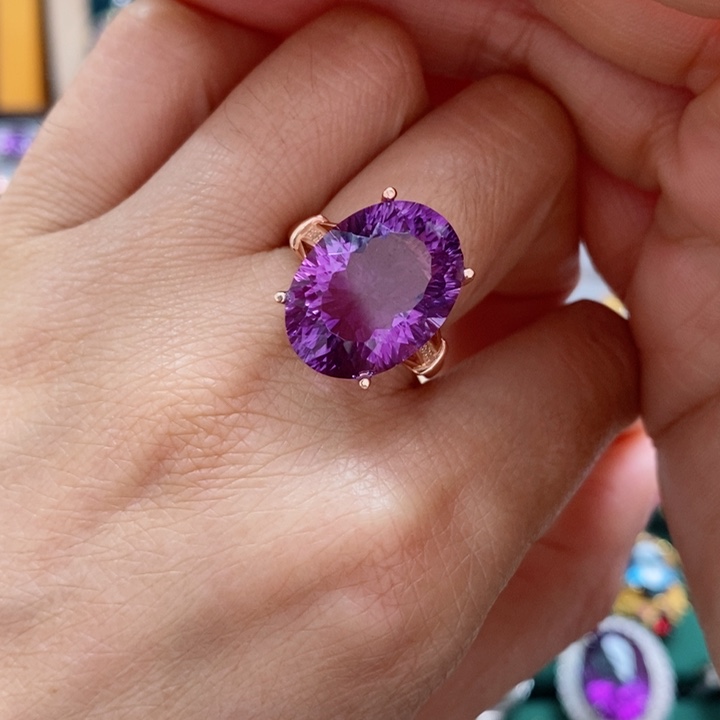 水晶戒指银S925镶嵌天然水晶戒指