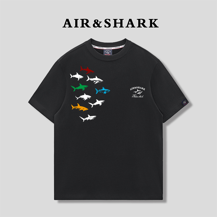 AIR SHARK/鲨鱼重磅纯棉短袖t恤男士2025新款夏季宽松圆领百搭T恤