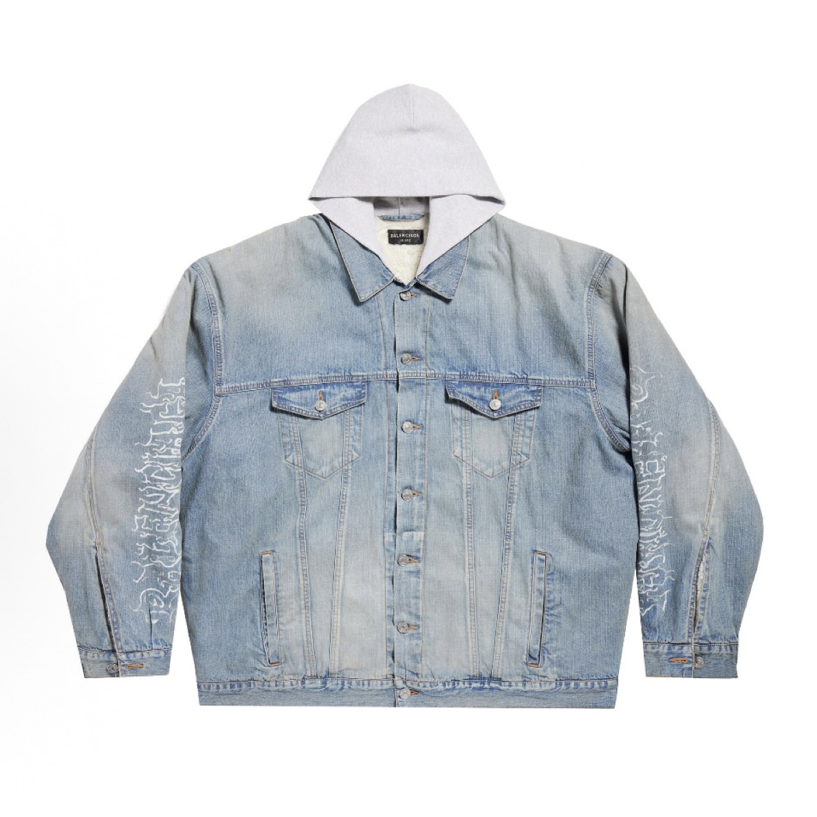 未使用 Balenciaga/巴黎世家 手臂字母连帽拼接牛仔外套