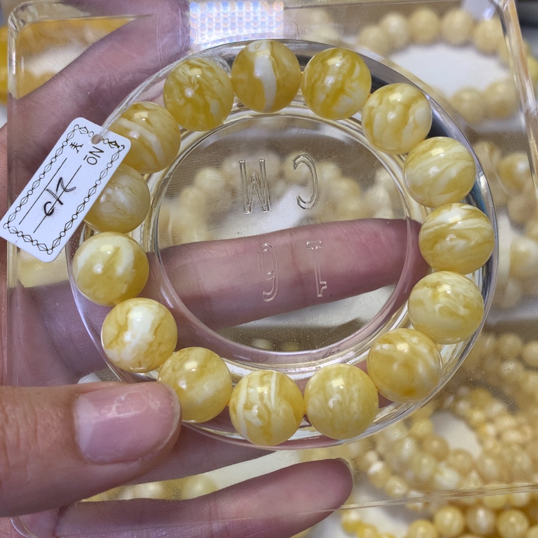 蜜蜡未镶嵌手串俄料糖底虎皮妖花13mm19.2g