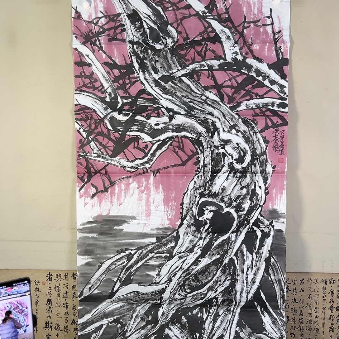 国画525 花鸟在树丛的顶端鸣叫叫声