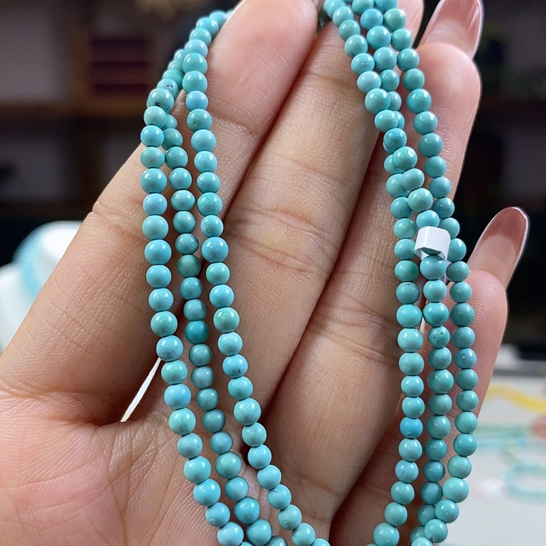 绿松石A10精品米珠108卡3+未镶嵌