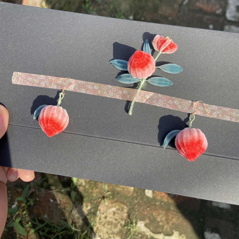 非遗绒花桃子桃花套装手工制作