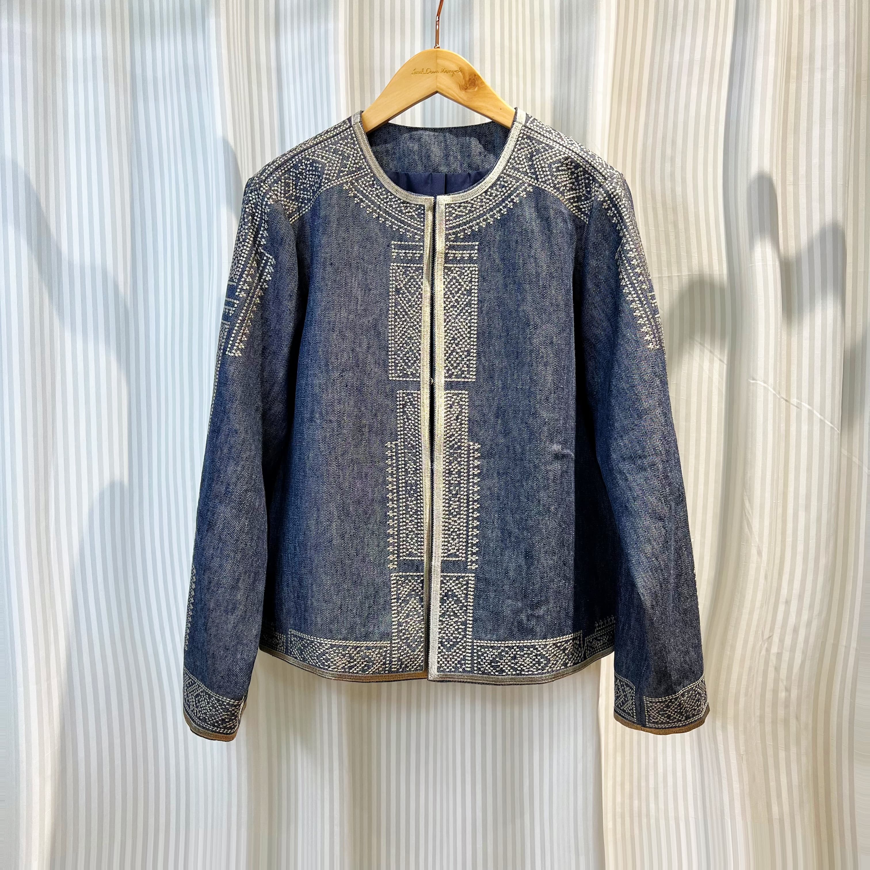 【萨拉迪恩】亚麻牛仔上衣气质百搭时尚大牌高端