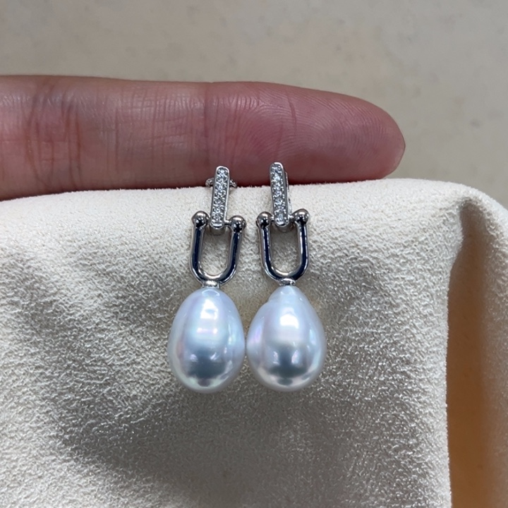 银S925镶嵌耳饰海水珍珠澳白9-10m 63号