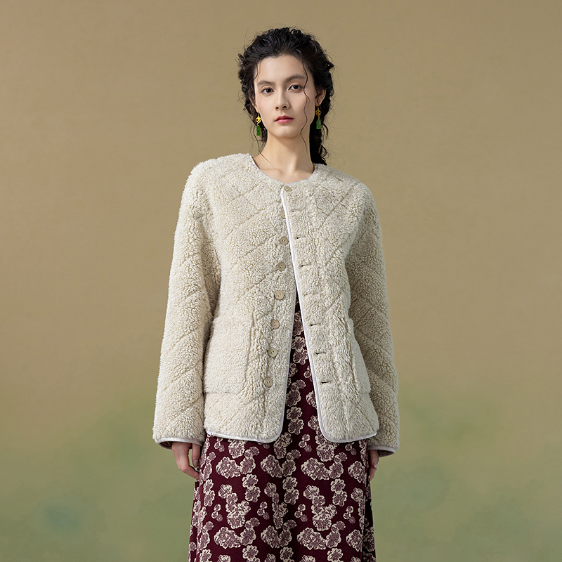 生活在左2025秋冬新品提花保暖正反双穿外套上衣女1954097