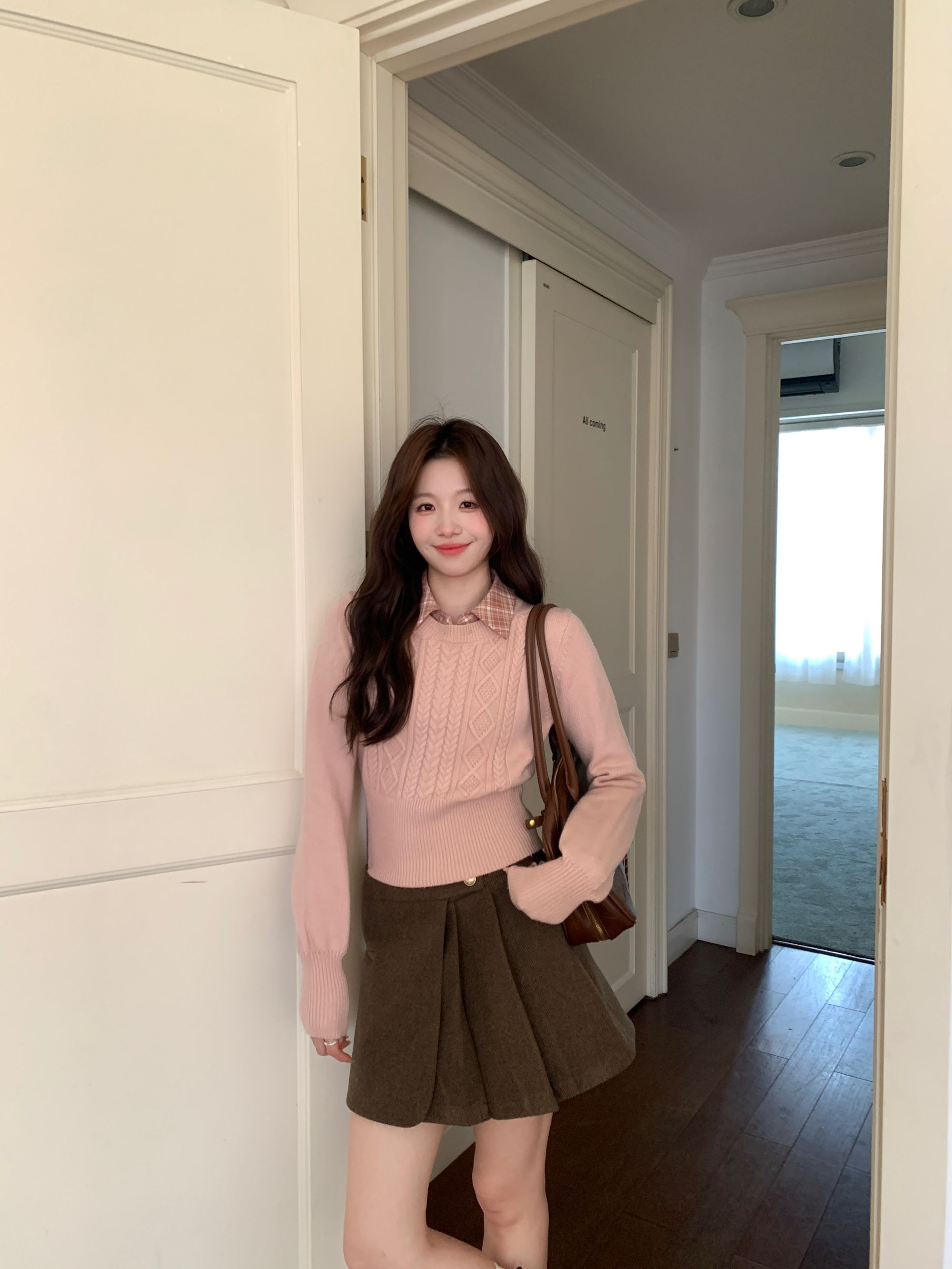 Even一雯【酸莓缪斯】韩系高智感秋冬好看领子可拆卸假两件粉色毛衣