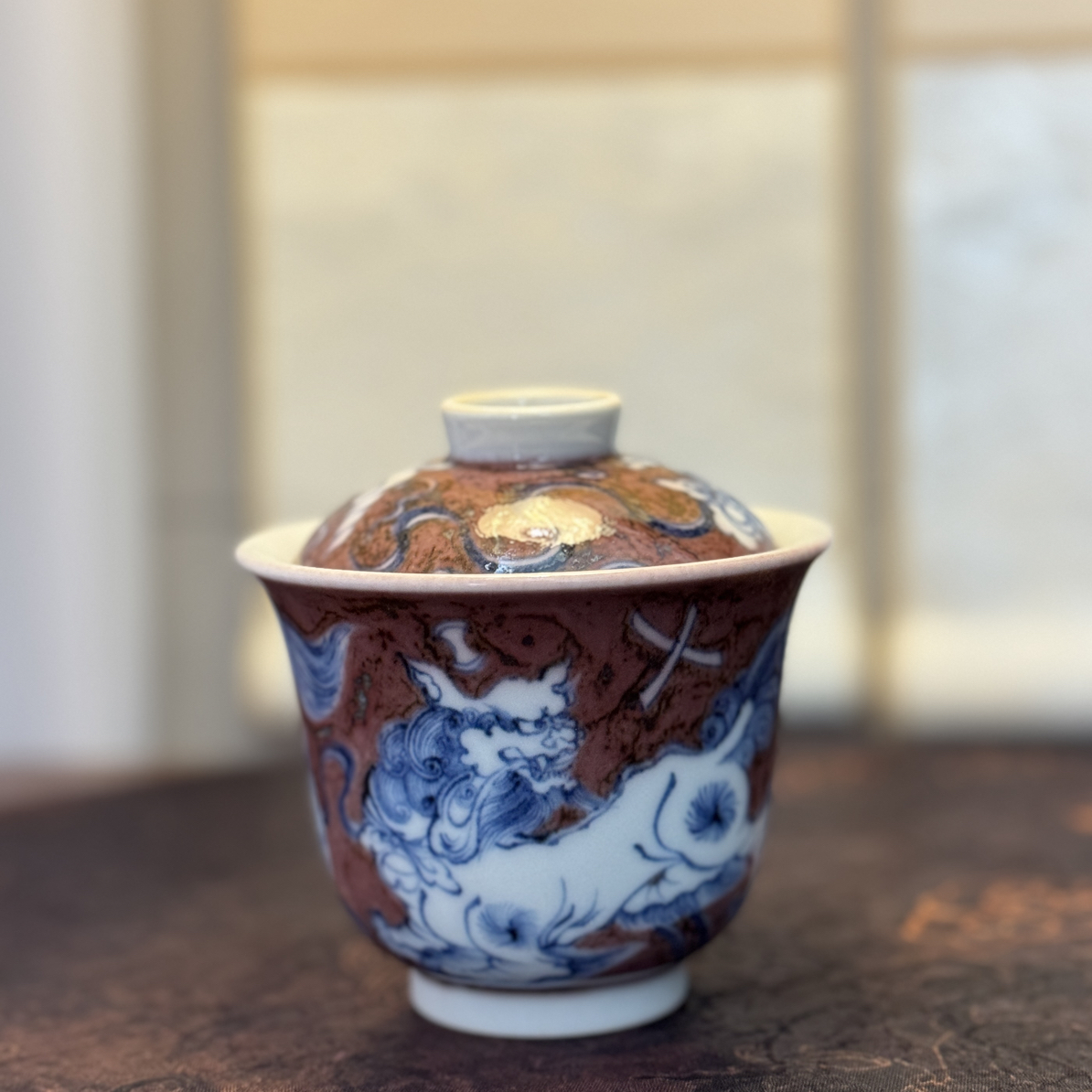幽兰溪堂狮子滚绣球套组，杯子899容量220cc，盖碗1280容量120cc，