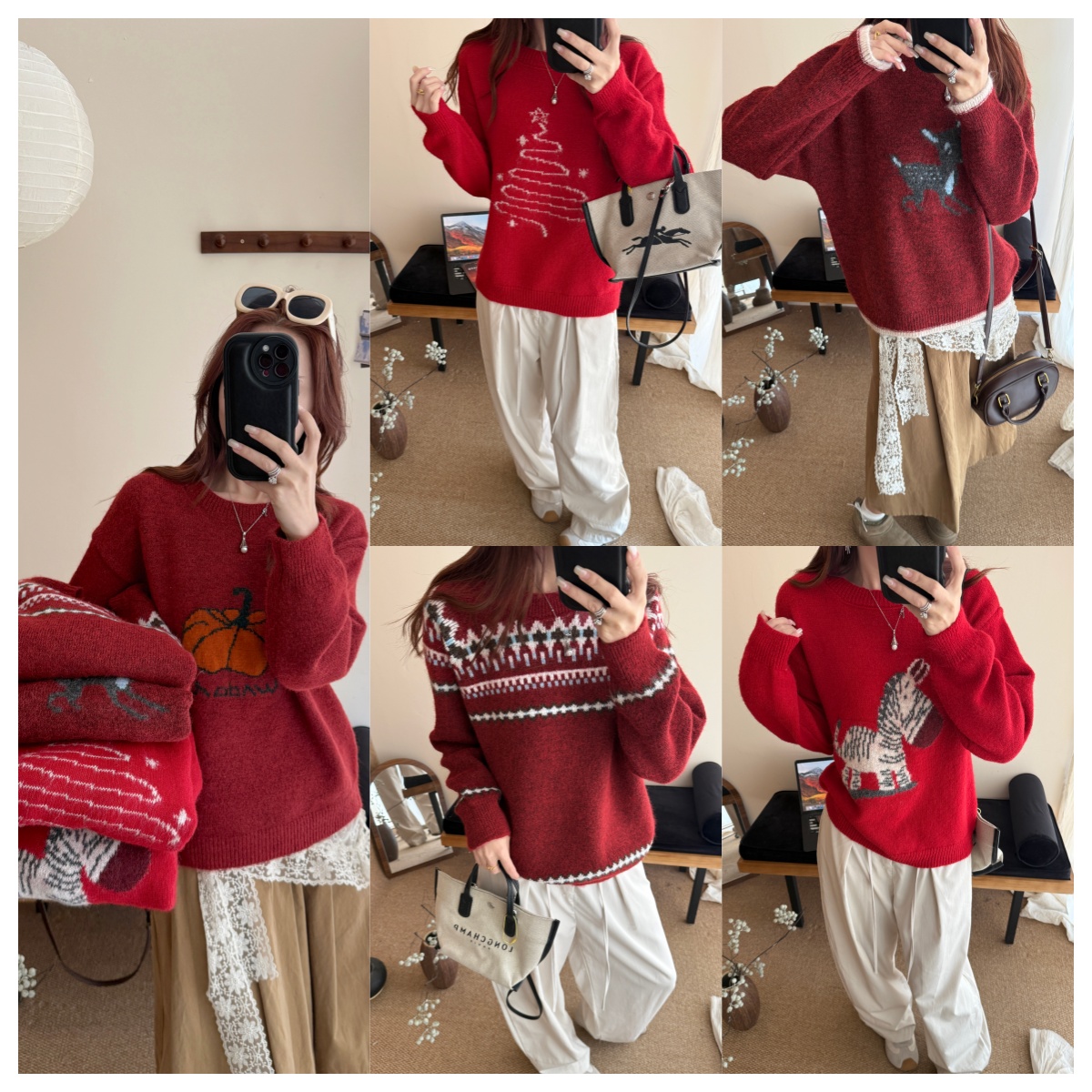 【圣诞限定】欧美新款慵懒风加厚软糯红色系显瘦针织毛衣5968新年红