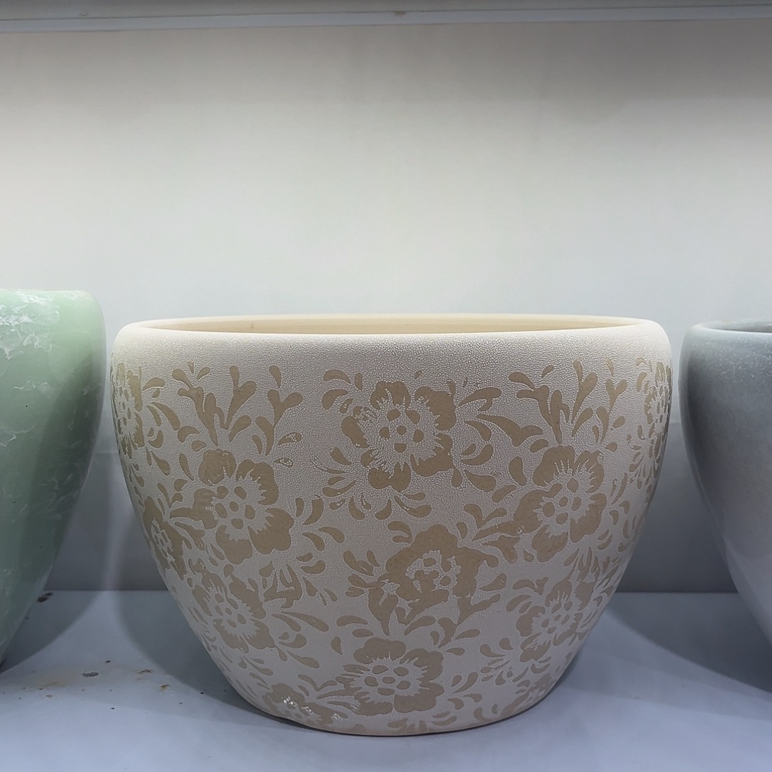 陶瓷花盆蕾丝花苹果盆口径25高度18