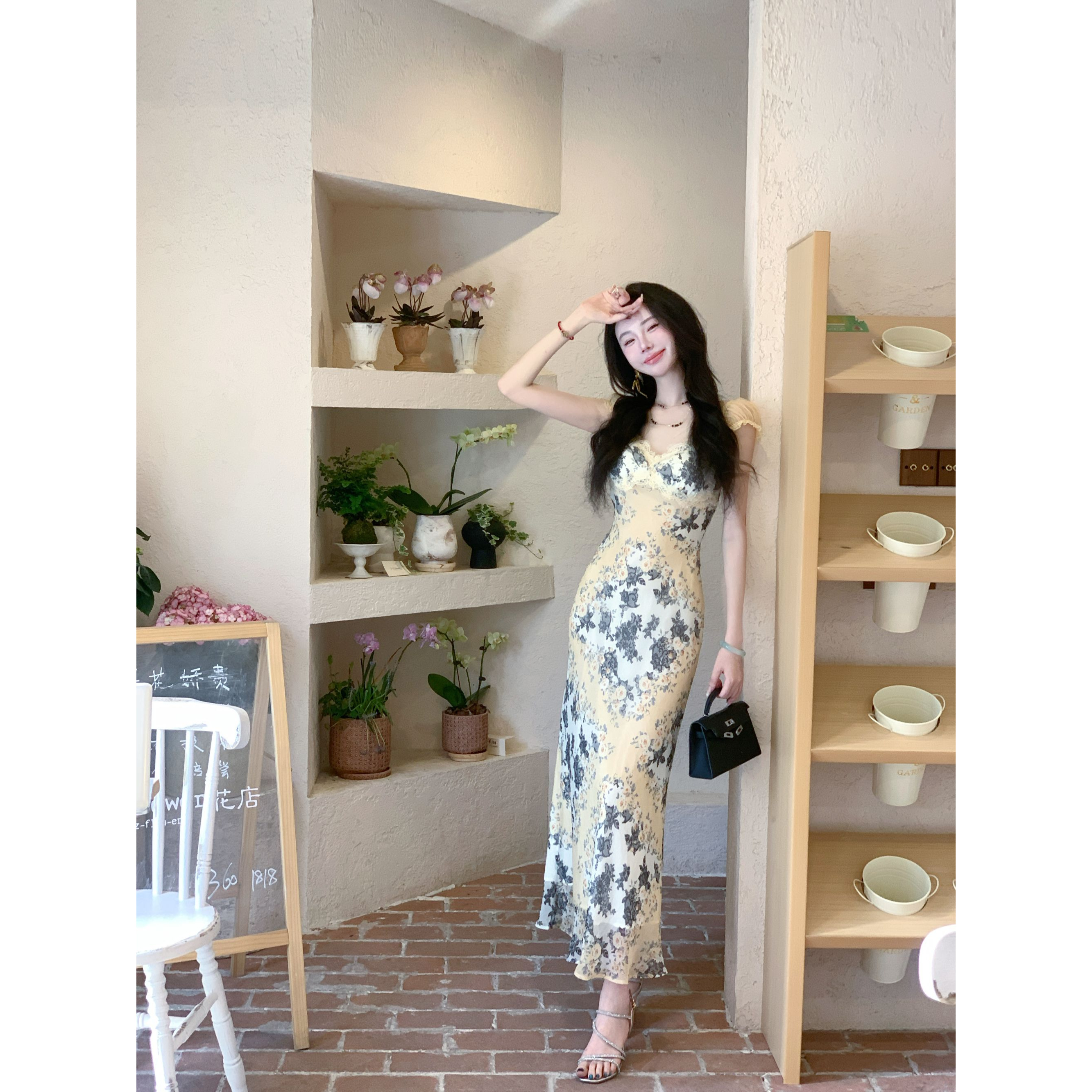 【雅乔定制】奶油玫瑰 网纱包肩袖蕾丝花边鱼尾连衣裙DYTH-24123678