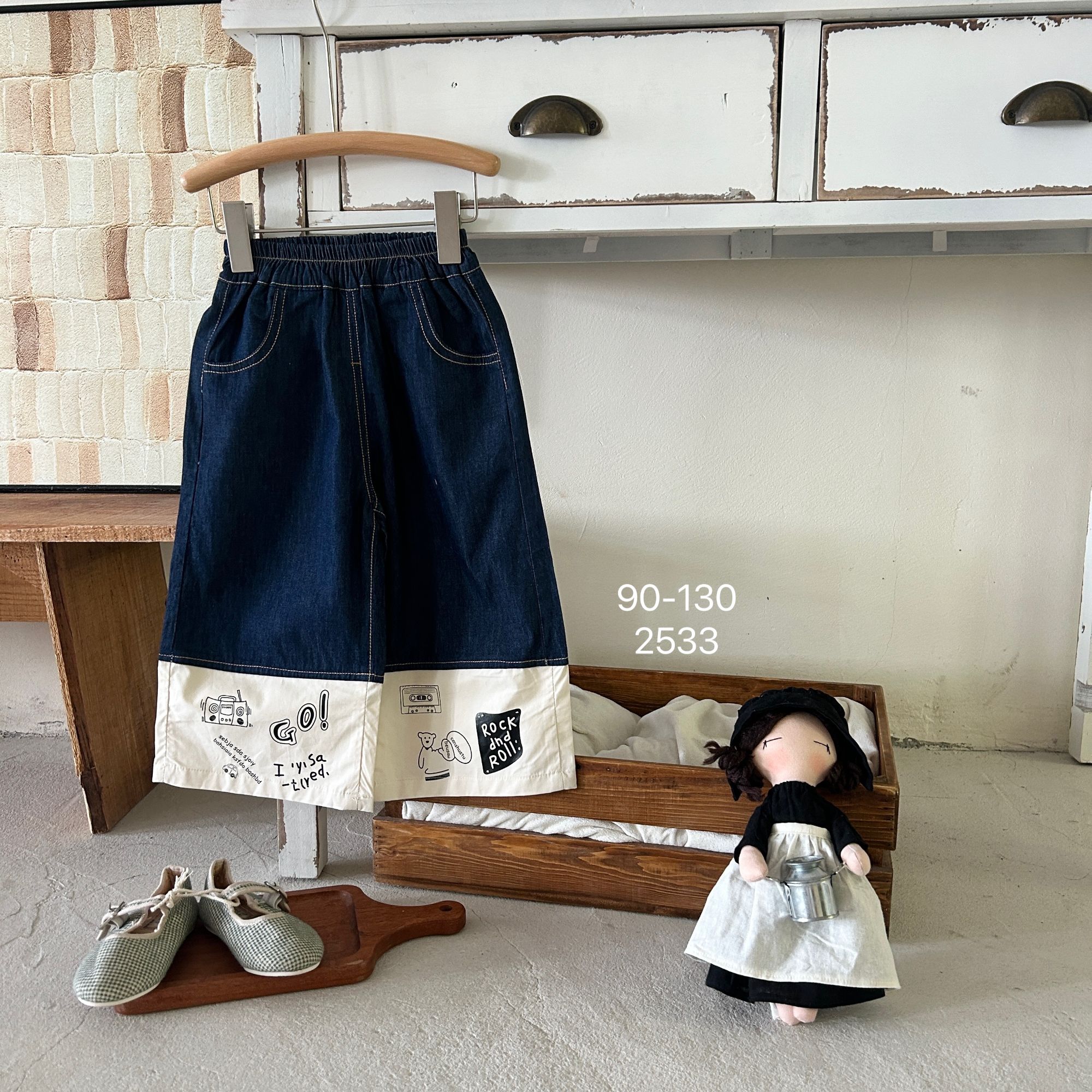 XXBD-2533-儿童时尚洋气百搭裤腿拼接牛仔裤（夏款）