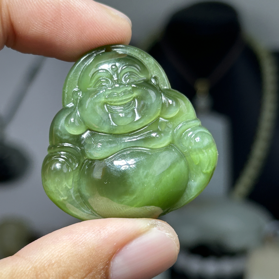 天然俄罗斯碧玉老矿佛公菠菜阳黑猫眼吊坠男女款冰底送证书