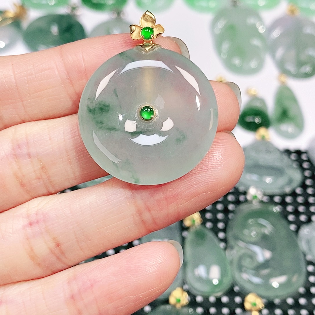 翡翠18K金镶嵌吊坠(不含链)
