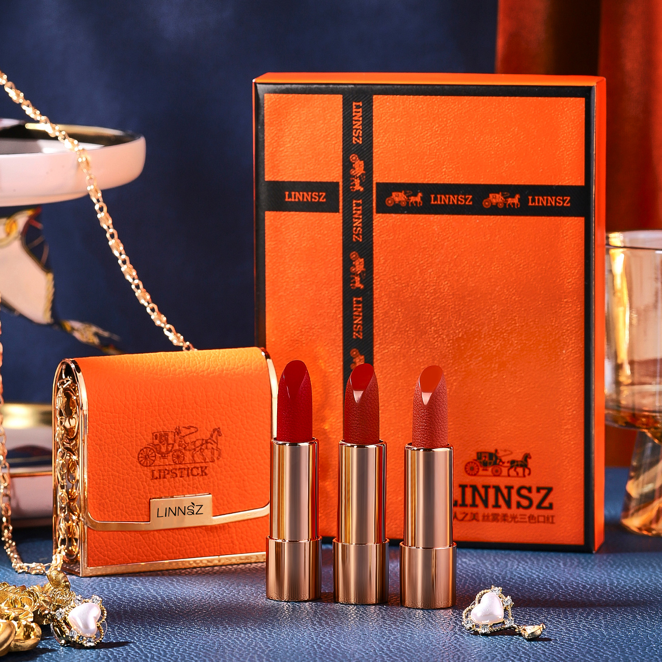 柔雾显白不易掉色防水三色口红套盒礼盒