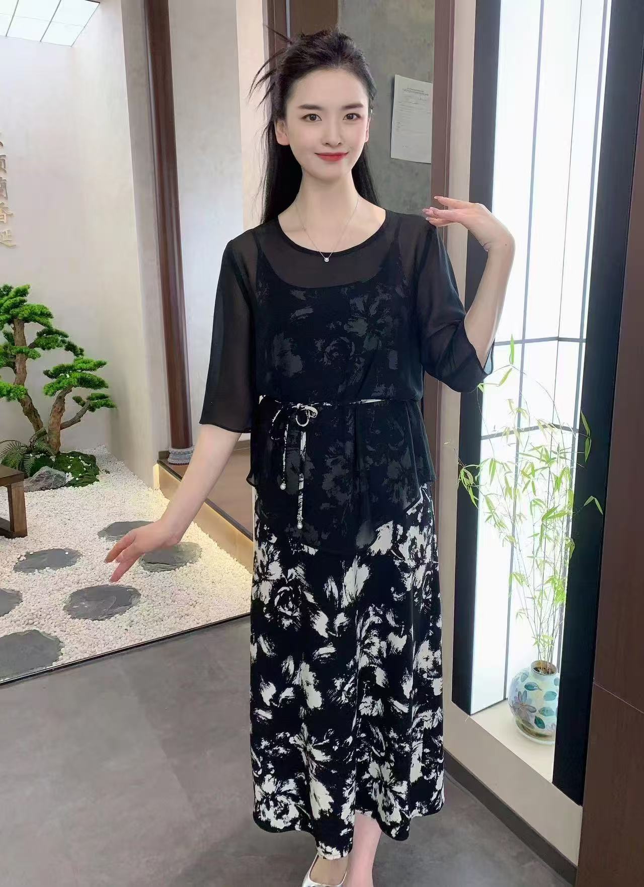 027时尚吊带裙套装休闲风短袖少女风-TT