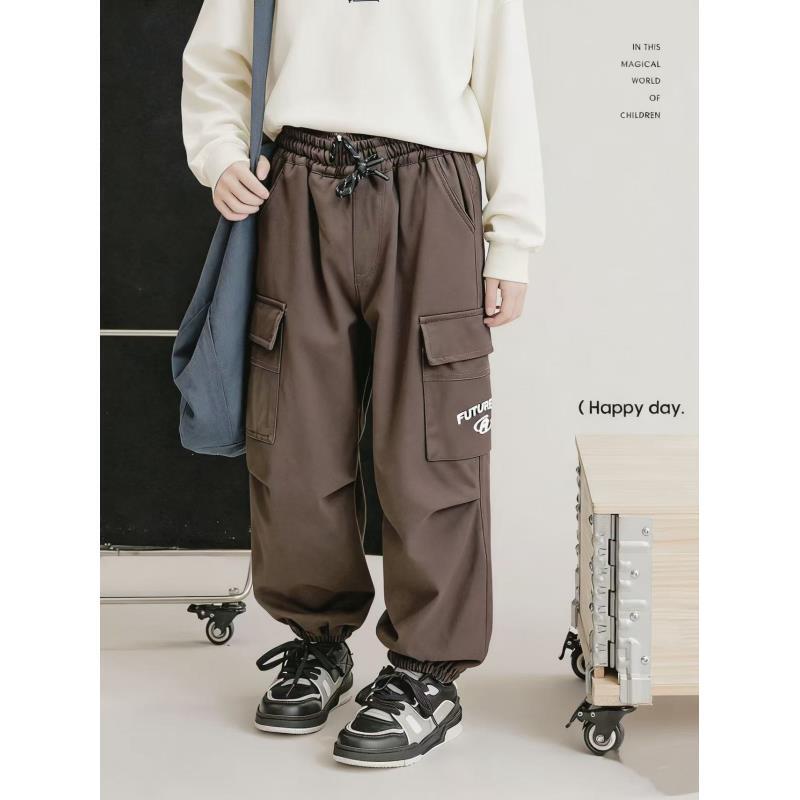 200921童装男童工装卫裤2025秋冬季韩版潮酷宽松时尚加绒工装卫裤