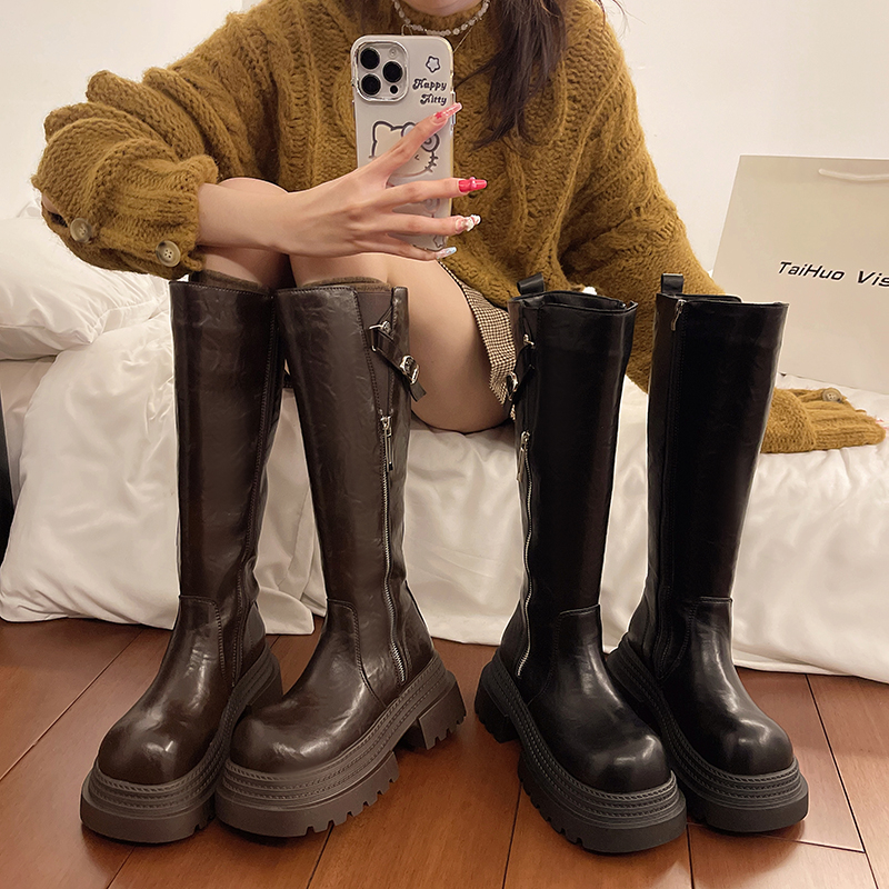 时装靴小个子加绒靴子英伦风秋冬过膝时尚厚底长筒K615 A