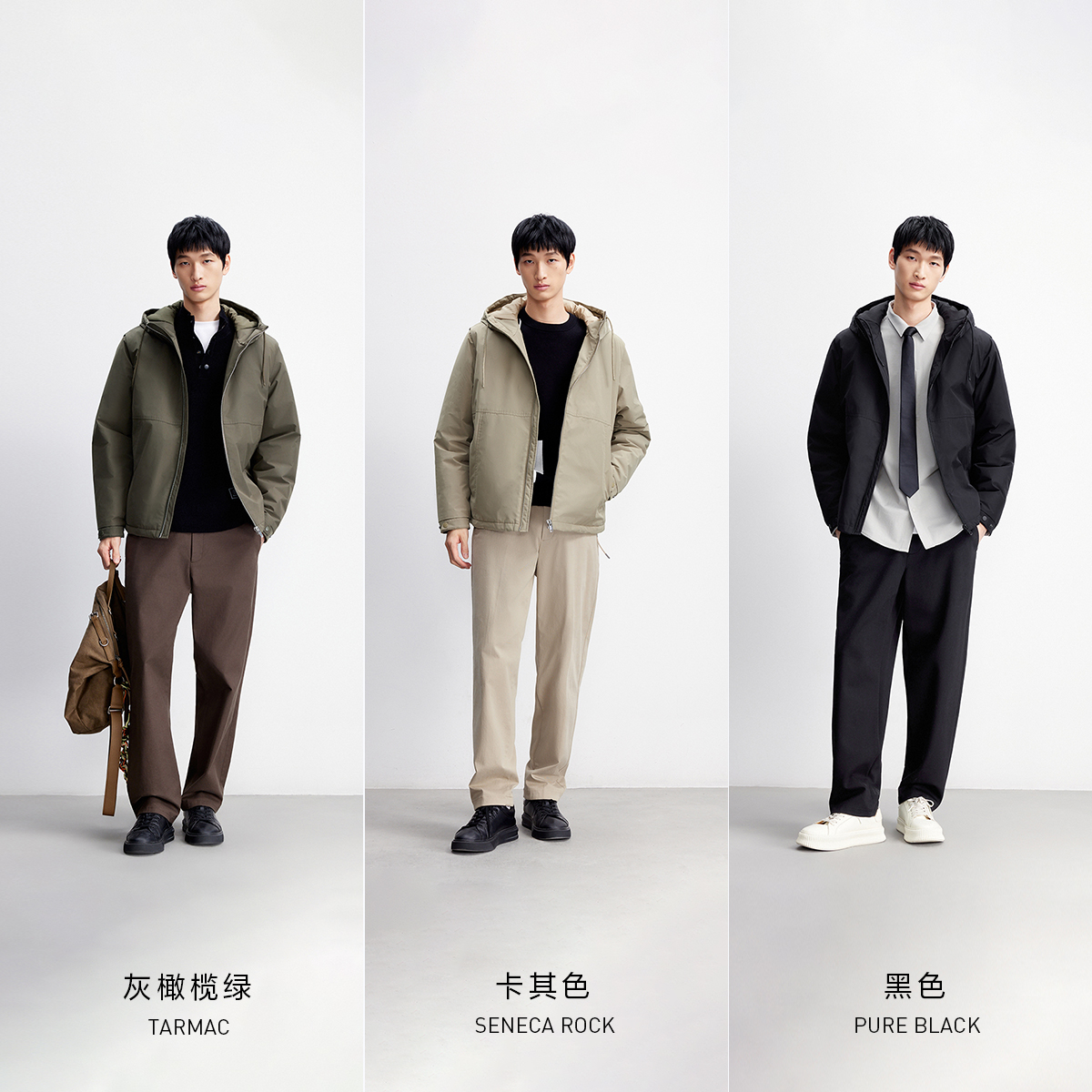 杰克琼斯男装棉服春季新款宽松连帽简约纯色可拆卸两件装保暖外套