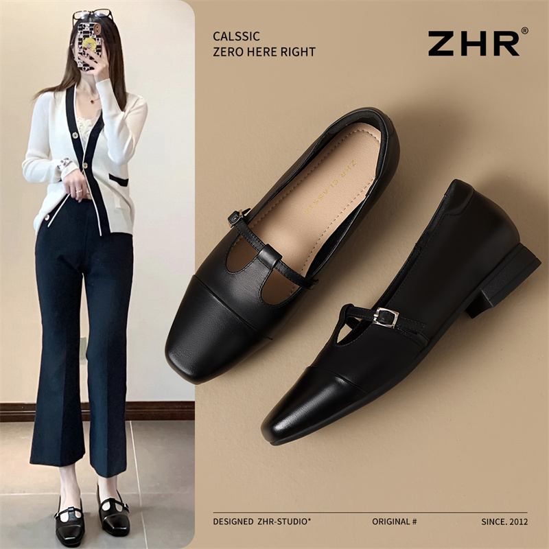 ZHR/则则气质玛丽珍鞋女法式小香风妈妈单鞋方头复古粗跟休闲女鞋