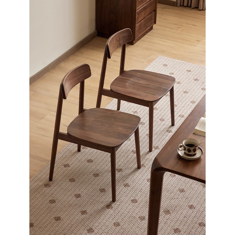 澜庭阁北美黑胡桃木餐椅北欧简约现代靠背椅子家用餐厅原木餐桌椅