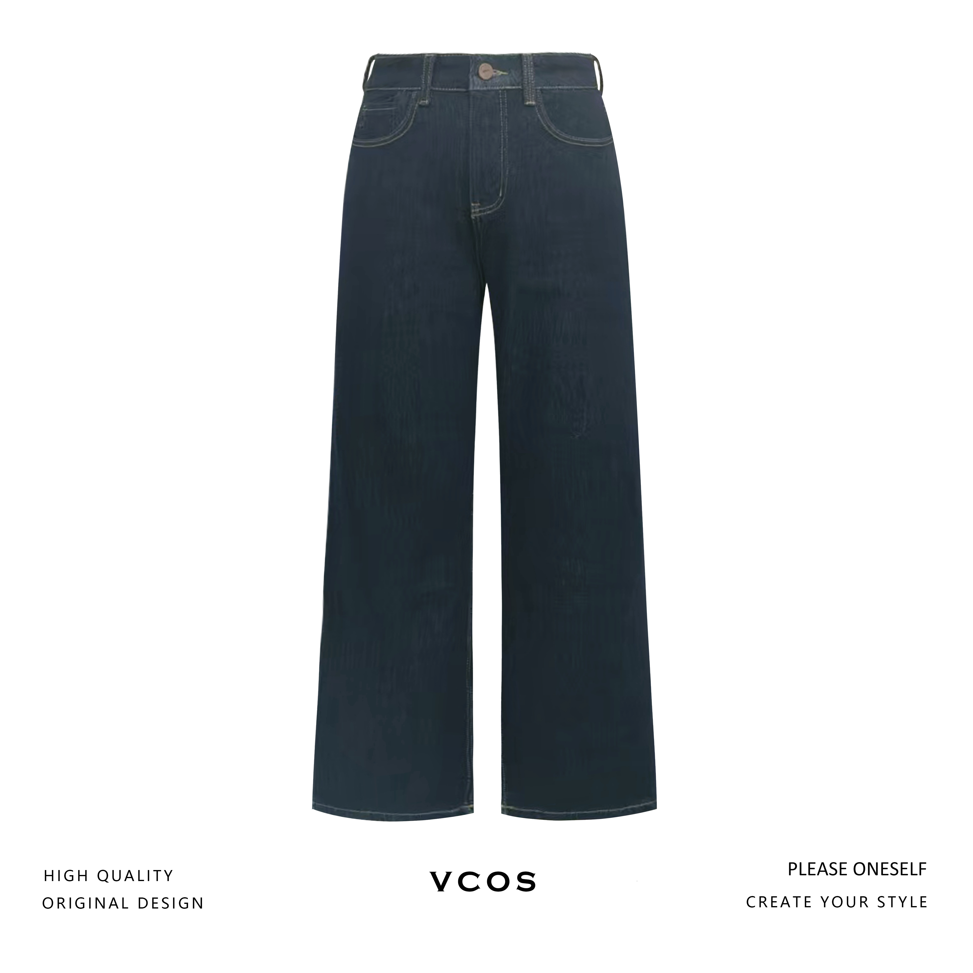 VCOS藏蓝四面弹加绒休闲百搭直筒牛仔裤