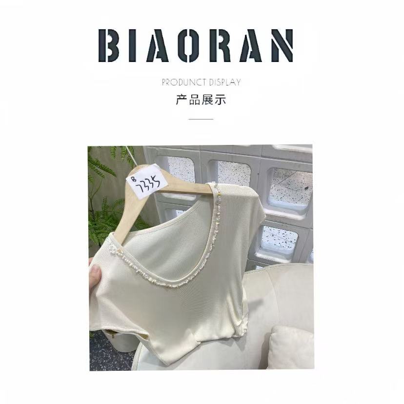 BIAORAN/标冉2025春季新款休闲百搭无袖珠领针织上衣7335