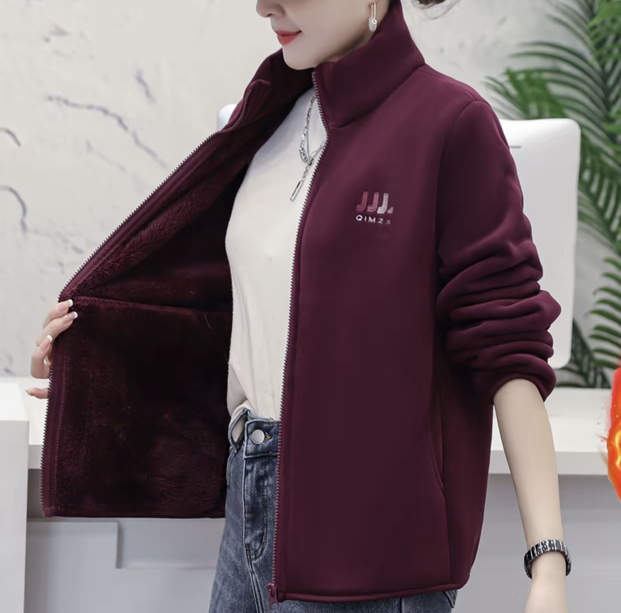 【升级版加绒加厚】秋冬时尚百搭显瘦开衫炸街纯色立领夹克外套