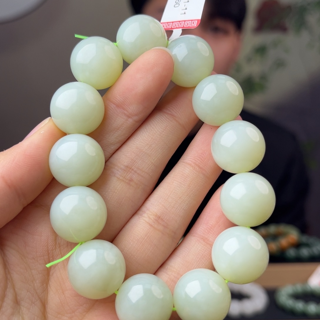 和田玉手链未镶嵌手串纯天然新疆且末料16mm