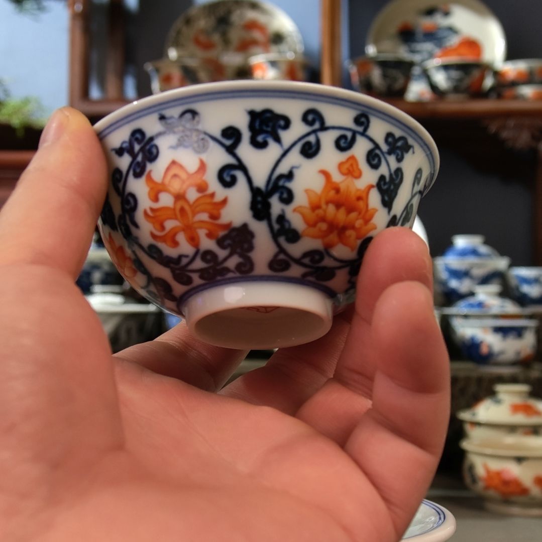 釉下柴烧青花釉上矾红斗彩