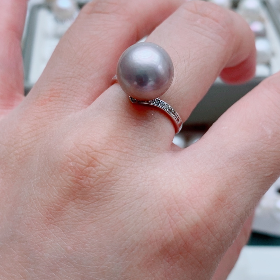 淡水珍珠银S925镶嵌戒指11mm