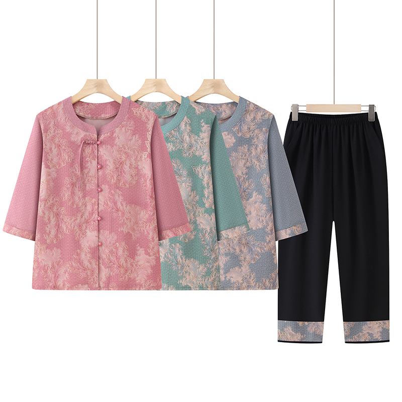 中老年人女装奶奶夏季套装衬衫洋气妈妈夏装2025新款太太老人衣服