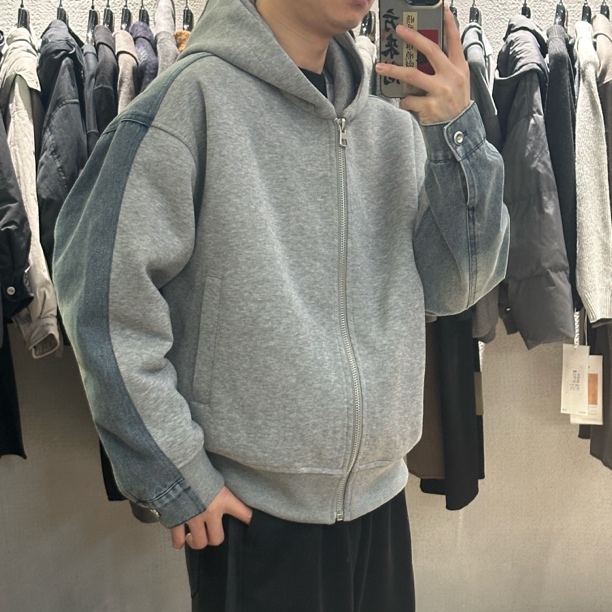Sufeng可拆卸连帽拼接牛仔时尚羽绒服982