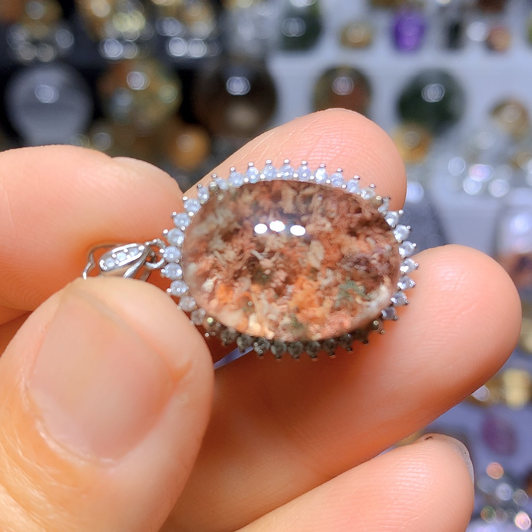 水晶吊坠银S925镶嵌天然水晶