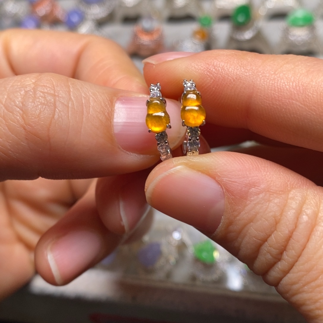 翡翠耳饰银S925镶嵌耳包