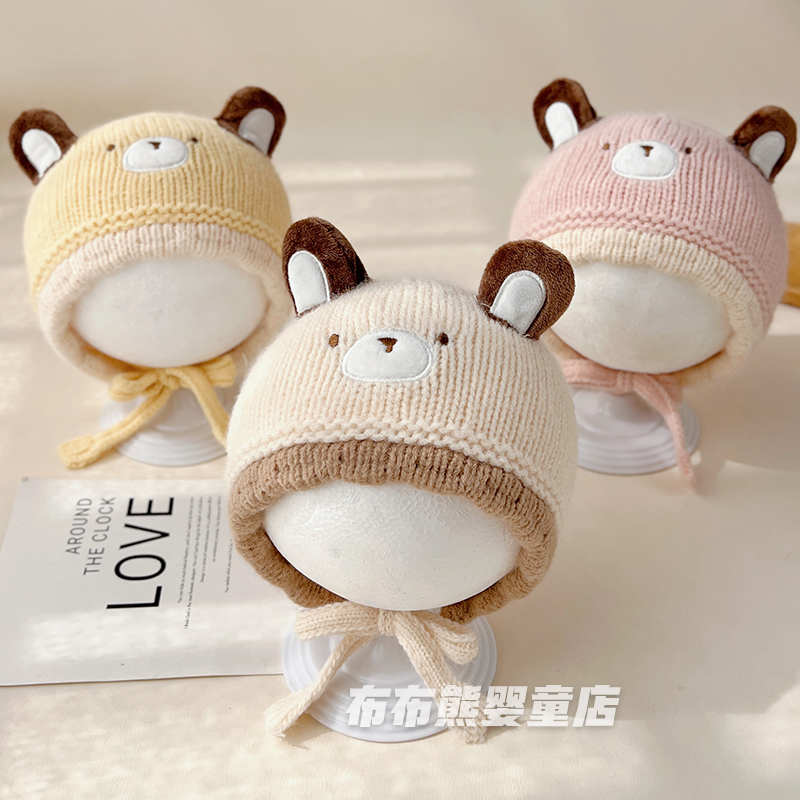 婴儿帽子冬季卡通可爱针织帽新生儿冬天保暖加厚护耳帽宝宝毛线帽