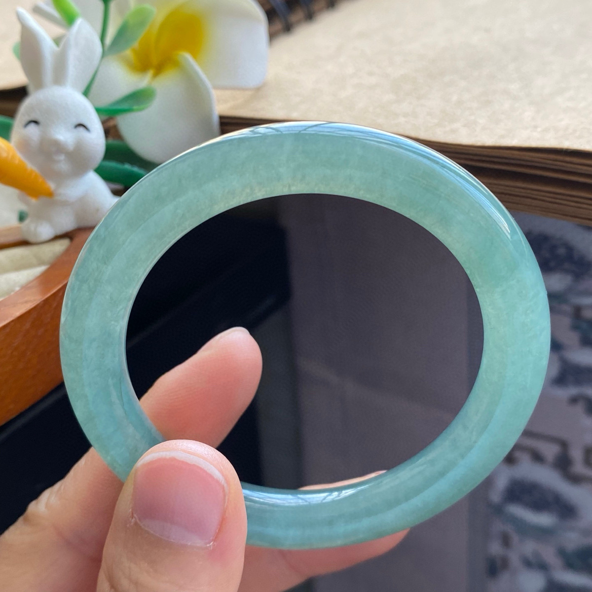 2.18批791号手镯52.5-9-8.9凝一汪碧潭入玉！朦胧的青黛色！