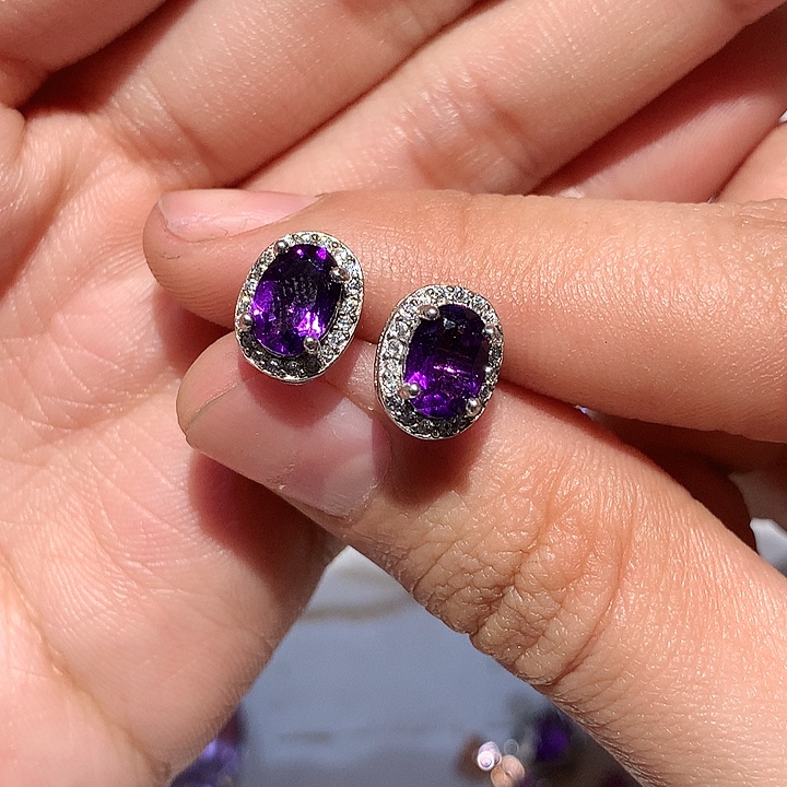 银S925镶嵌紫晶耳饰