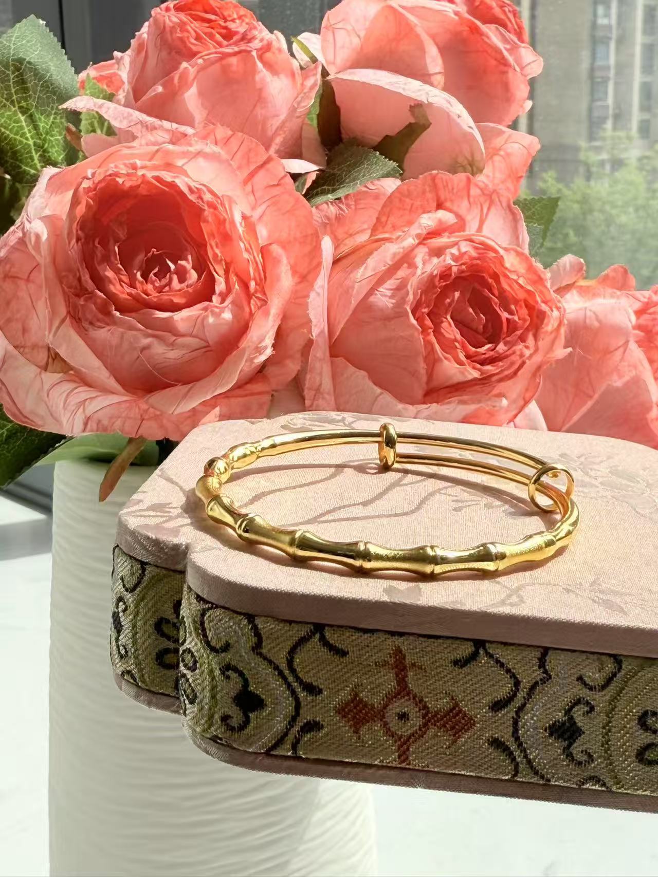 合金手镯 合金古法传承竹节推拉时尚可调节手镯精美