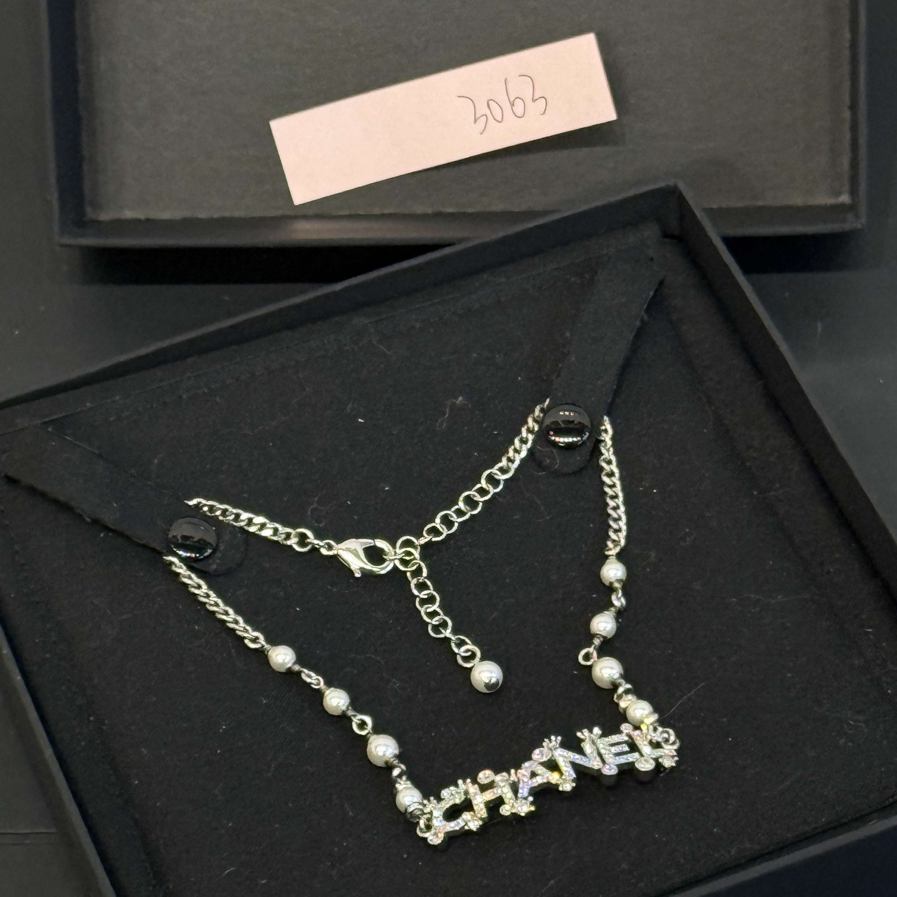 95新 Chanel/香奈儿 夏七中古/满钻logo项链/3063