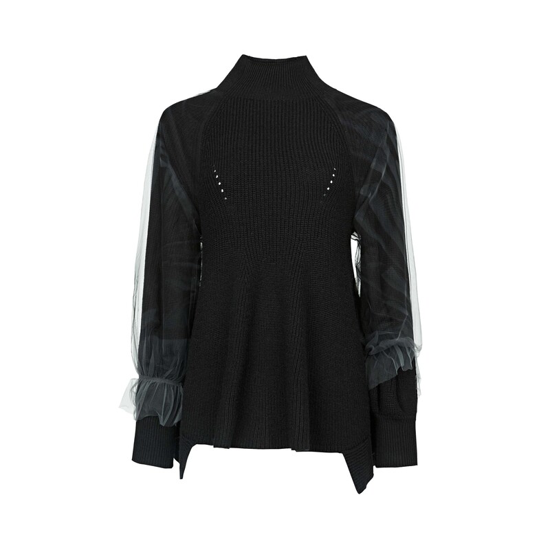 MAOKAI女装罗纹高领晕染网纱不规则针织衫M224Z3519