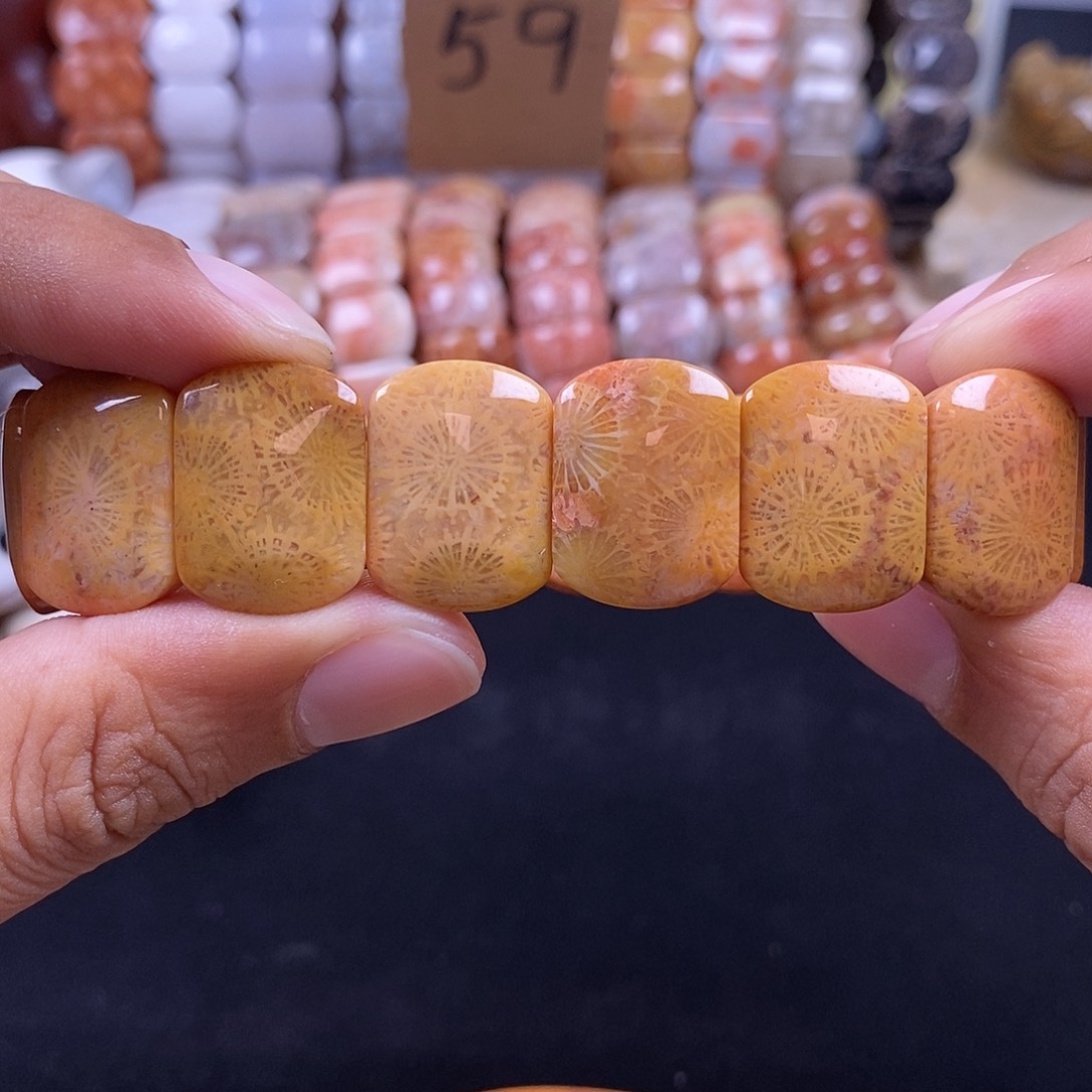 硅化珊瑚（珊瑚玉）未镶嵌手串带大花107