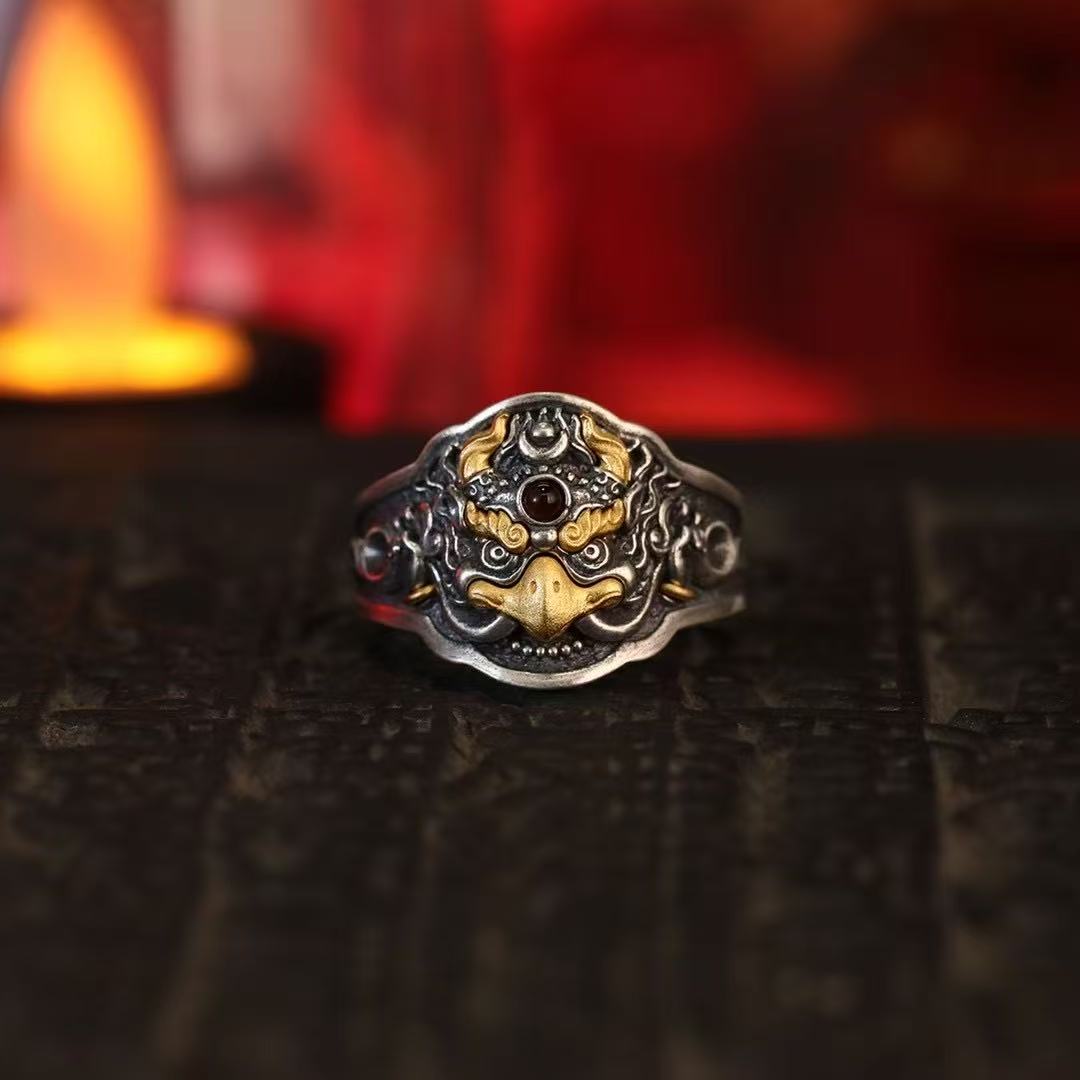 925银戒指 藏式925银大鹏鸟戒指