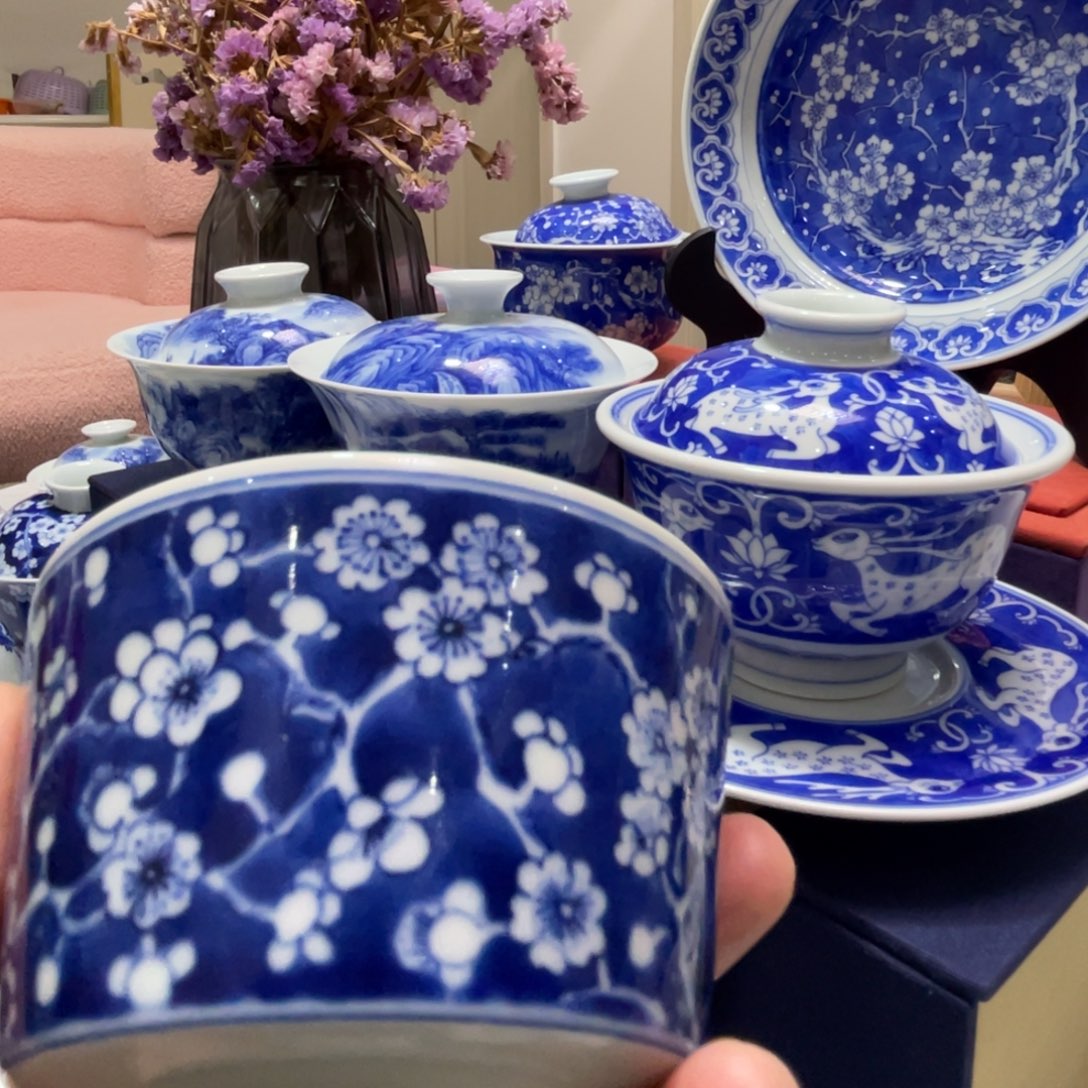 青花冰梅马蹄杯杯杯