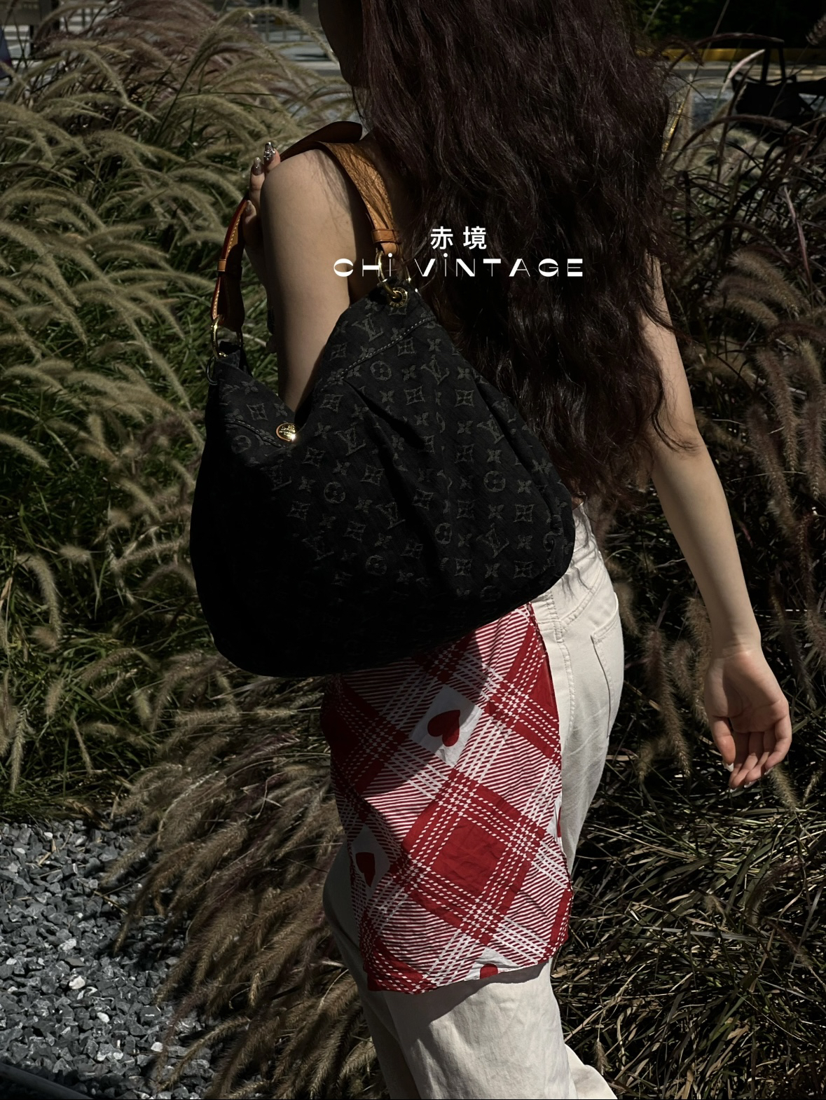 95新 LouisVuitton/路易威登 3289  黑丹宁老花delightful单肩包