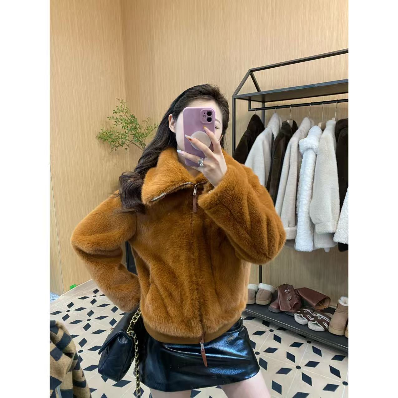 【时髦定义】2025秋冬上新ANNA同款千金风立领显瘦女装毛毛外套