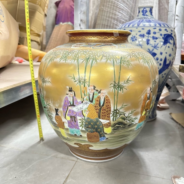 瓷片中古回流孤品重工手绘人物花鸟大花瓶